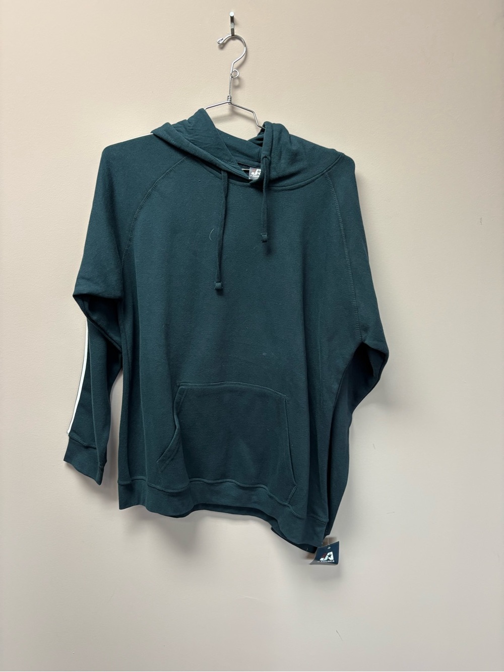 J. America Sportswear Mens XL Green Hoodie Striped Sleeve Pullover Sweatshirt